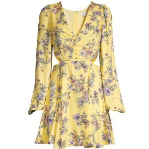 AFRM | Floral Print Fit & Flare Cutout Cocktail Dress | Yellow - Small